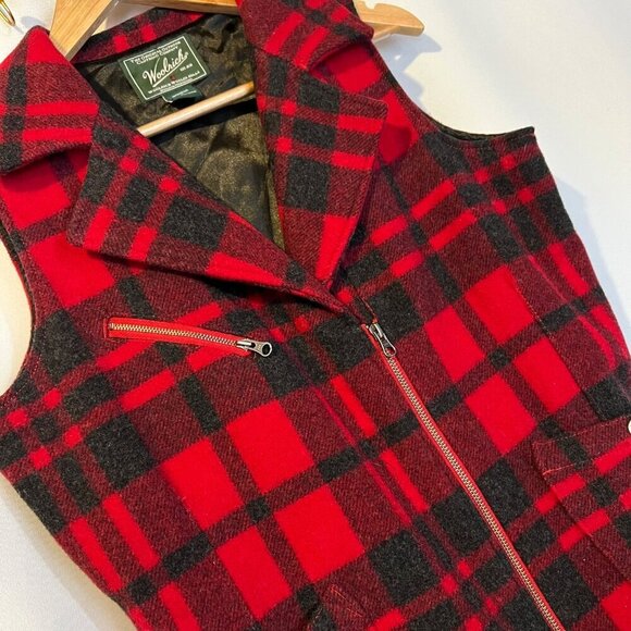Woolrich Women's Red & Black Plaid Wool Vest S Gorpcore Outdoor Academia - Picture 7 of 7